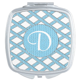 Blue and white crisscross monogram compact mirror