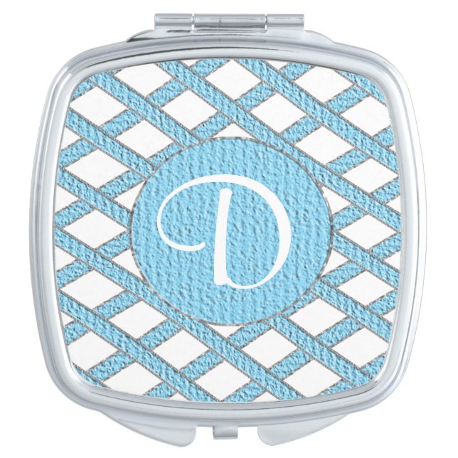Blue and white crisscross monogram compact mirror (Front)