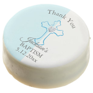 Blue and White Cross Baptism Favor Dipped Oreos