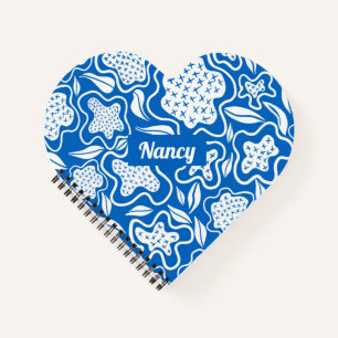 Blue and White Cross Stitch Personalized  Notebook