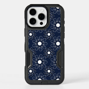 Blue and White Curly Flowers iPhone 16 Pro Max Case