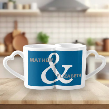 Blue And White Custom Ampersand Lovers Names Coffee Mug Set by ShabzDesigns at Zazzle