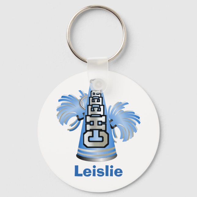 Blue and White Custom Cheerleader KeyChain (Front)