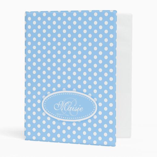 Blue and white custom name polka dot folder
