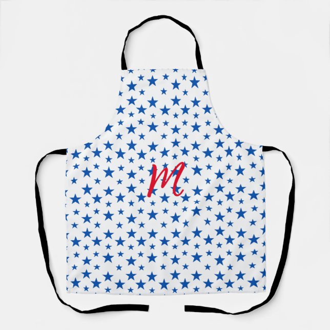 Blue And White Customizable Star Pattern Apron (Front)