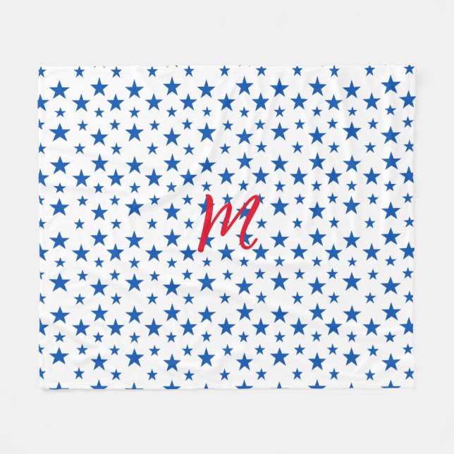 Blue And White Customizable Star Pattern Fleece Blanket (Front (Horizontal))