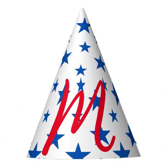 Blue And White Customizable Star Pattern Party Hat (Front)