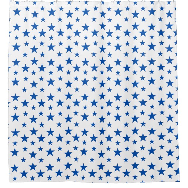 Blue And White Customizable Star Pattern Shower Curtain (Front)