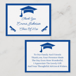 Blue And White Customized Graduation Thank You Note Card