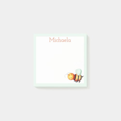 Blue and white cute honey bee personalized post_it notes