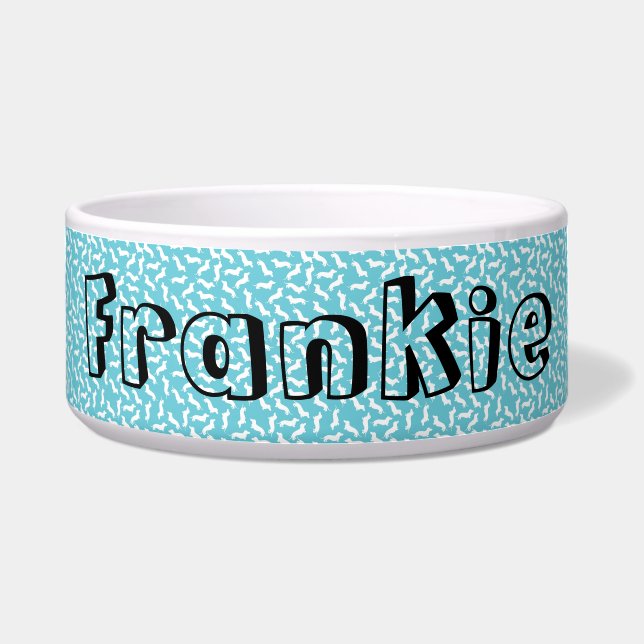 Blue and White Dachshund Dog Dish (Front)