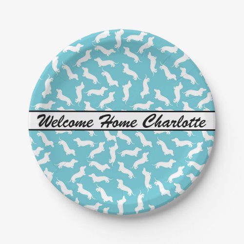 Blue and White Dachshund Paper Plates