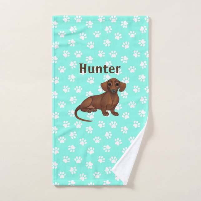 Blue and White Dachshund Paw Print Towel (Hand Towel)