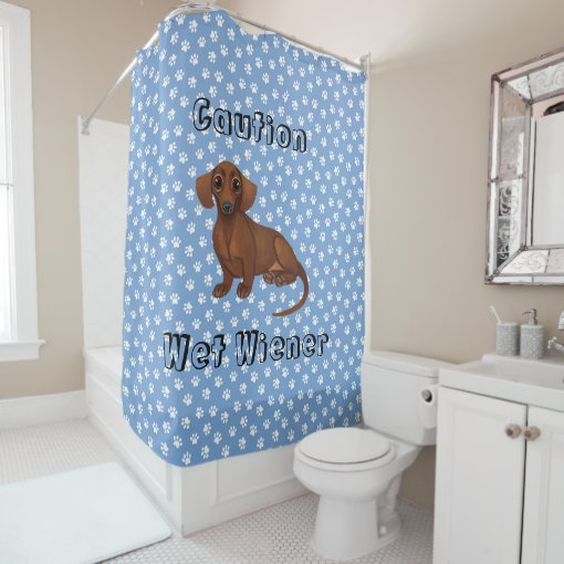 Blue and White Dachshund Shower Curtain Zazzle
