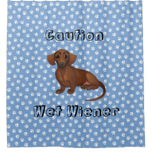 Blue and White Dachshund Shower Curtain