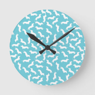 Blue and White Dachshund Wall Clock