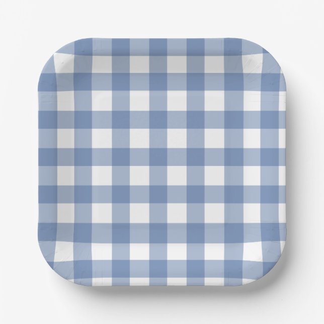 Blue and White Dainty Buffalo Check Paper Plates (Front)