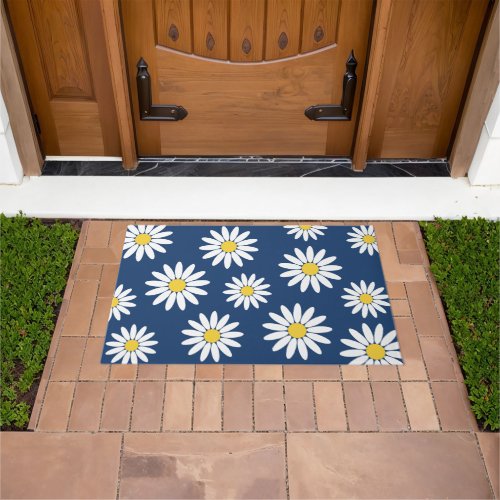 Blue and White Daisy Doormat