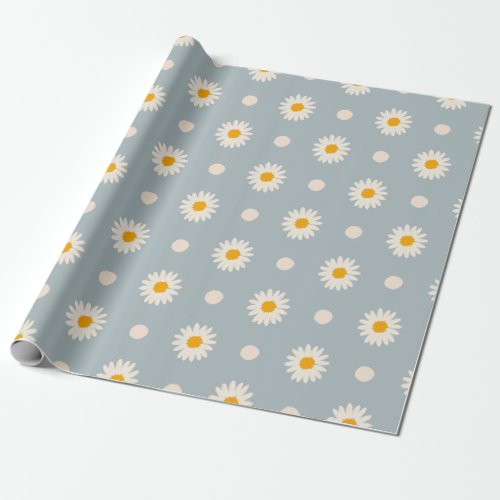 Blue and White Daisy Floral Pattern Wrapping Paper