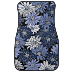 Blue and white daisy pattern car floor mat