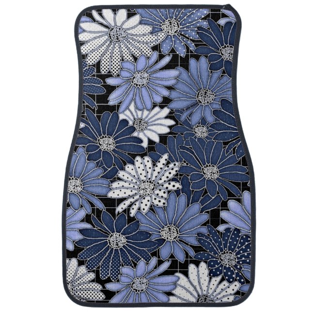 Blue and white daisy pattern car floor mat (Front)
