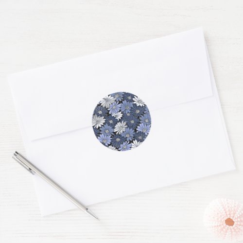 Blue and White Daisy Pattern Classic Round Sticker