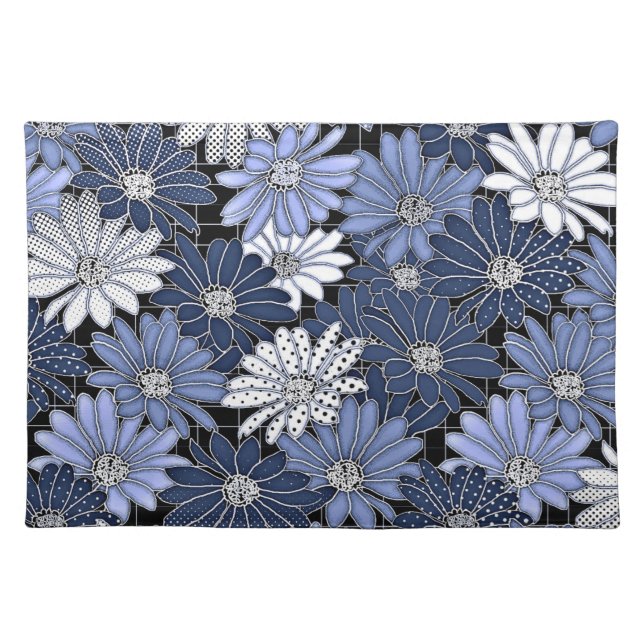 Blue and white daisy pattern cloth placemat (Front)