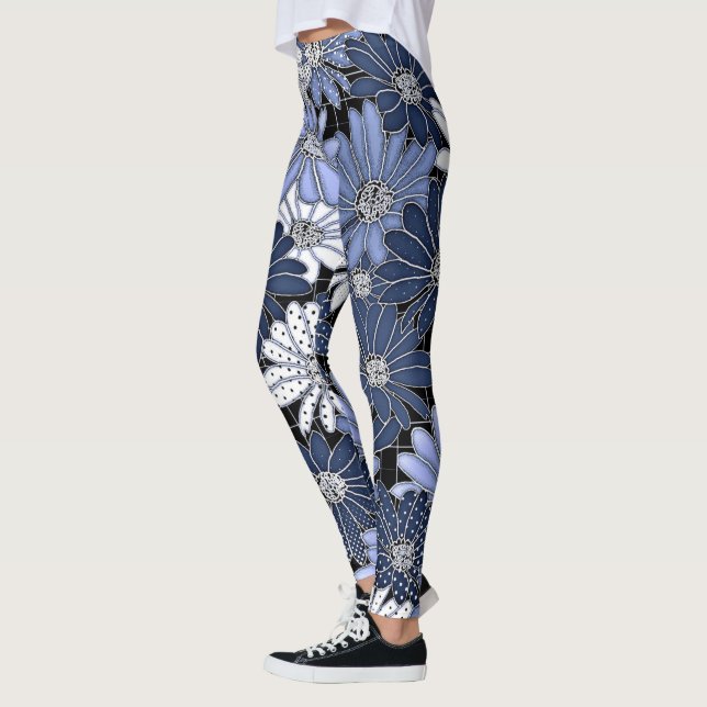 Blue and White Daisy Pattern Leggings (Left)