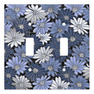 Blue and white daisy pattern light switch cover