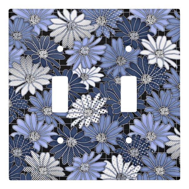 Blue and white daisy pattern light switch cover (Front)
