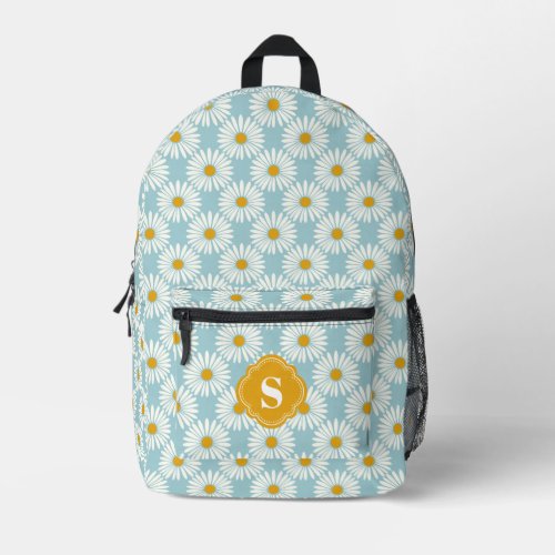 Blue And White Daisy Pattern Monogrammed Printed Backpack