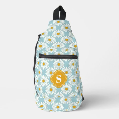 Blue And White Daisy Pattern Monogrammed Sling Bag