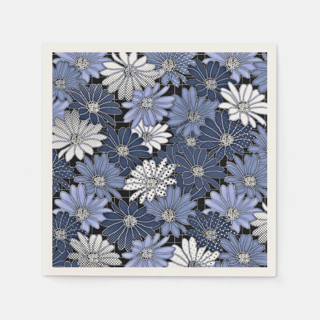 Blue and White Daisy Pattern Napkins (Front)