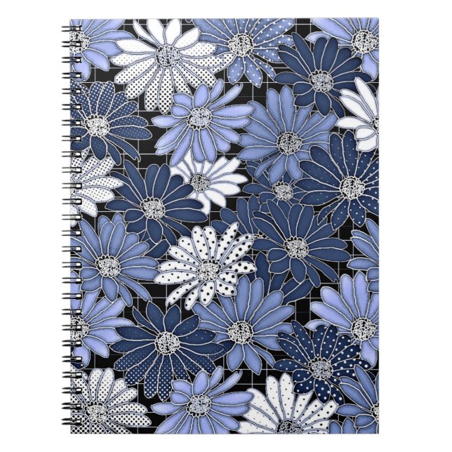 Blue and white daisy pattern notebook (Front)