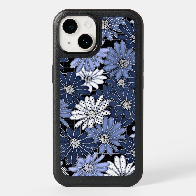Blue and white daisy pattern otterbox iPhone case (Back)