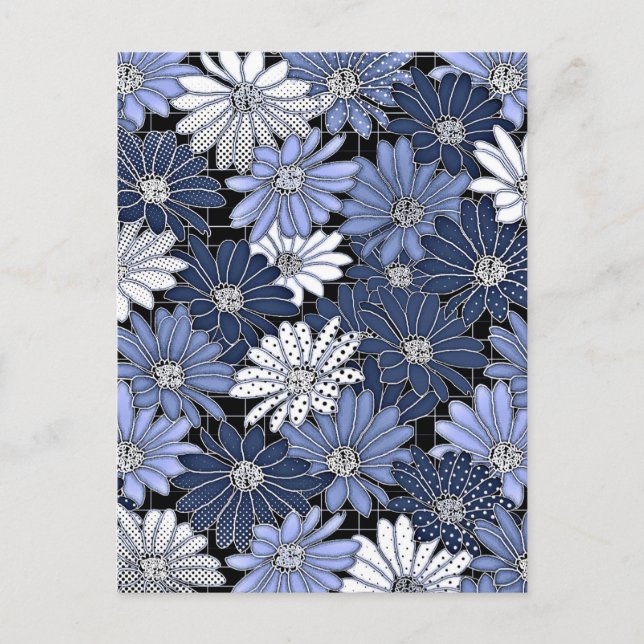 Blue and White Daisy Pattern Postcard (Front)