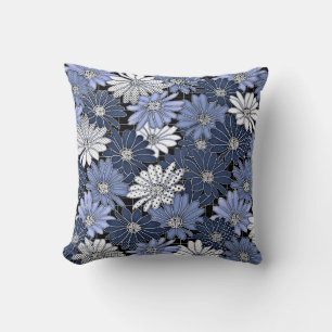 Blue and White Daisy Pattern Throw Pillow
