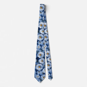 Blue and White Daisy Watercolor Pattern Neck Tie