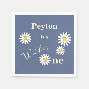 Blue and White Daisy Wild One First Birthday Napkins