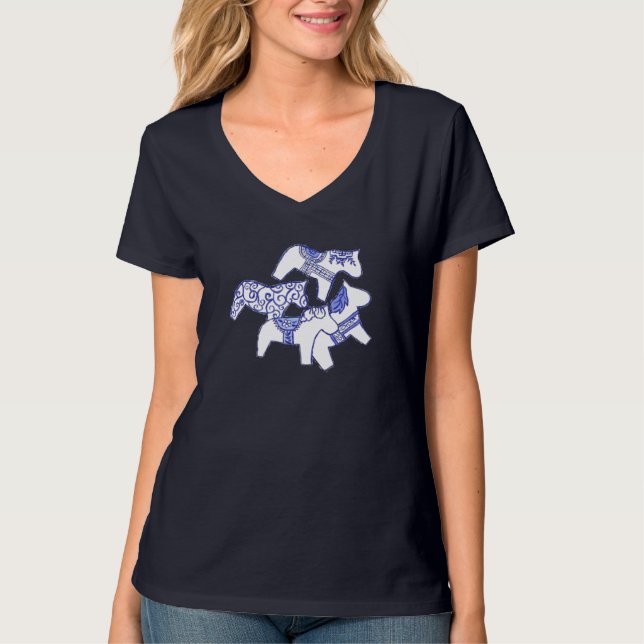 Blue and White Dala Horses shirt (Front)