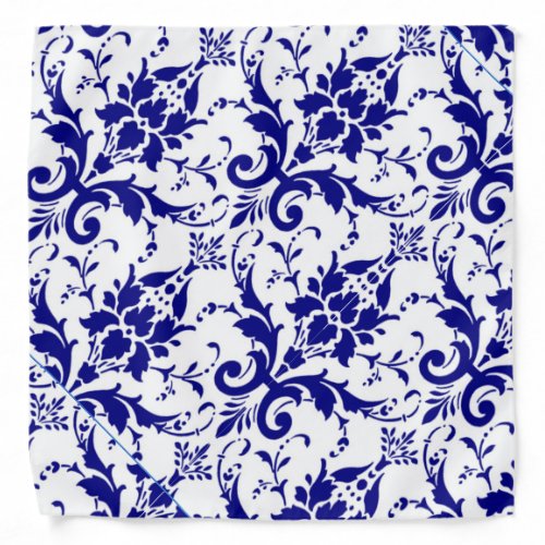 Blue and White Damask Bandana