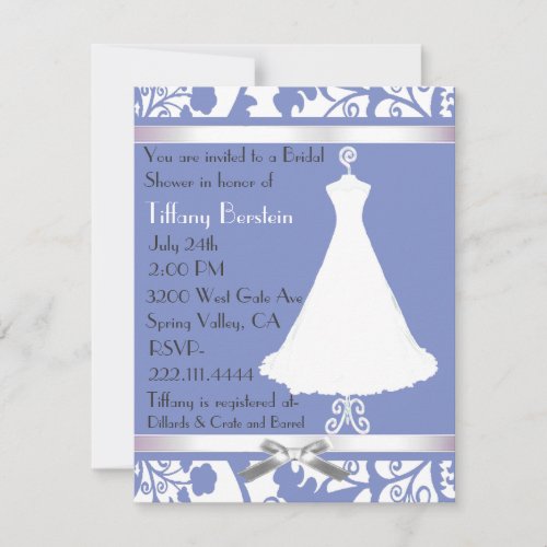 Blue and White Damask Bridal Shower Invitation