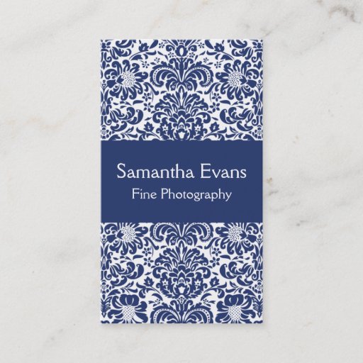 Customizable Blue and White Damask Business Card