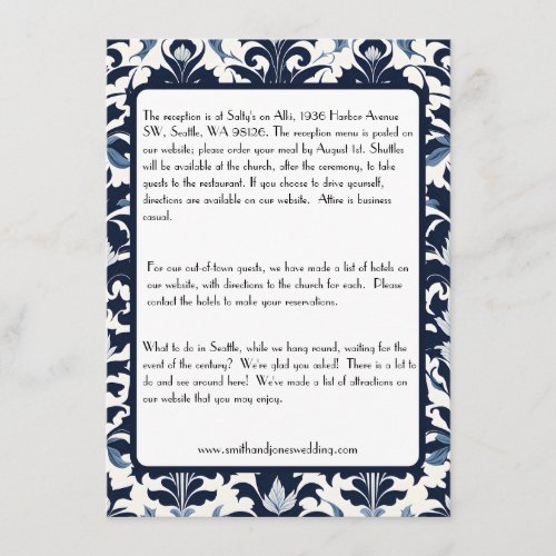 Blue and White Damask Enclosure Card
