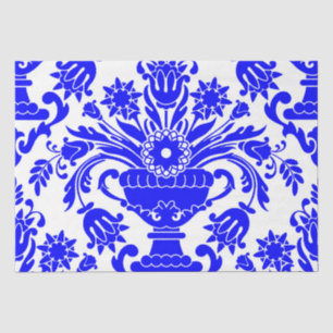 Blue and White Damask Floral Elegant Decoupage Tissue Paper