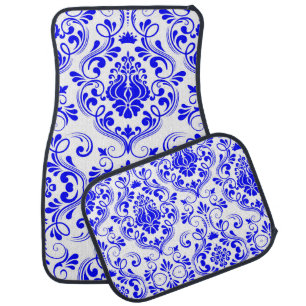 Blue and White Damask Floral Pattern Elegant Car Floor Mat