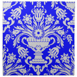 Blue and White Damask Floral Pattern Elegant  Cloth Napkin