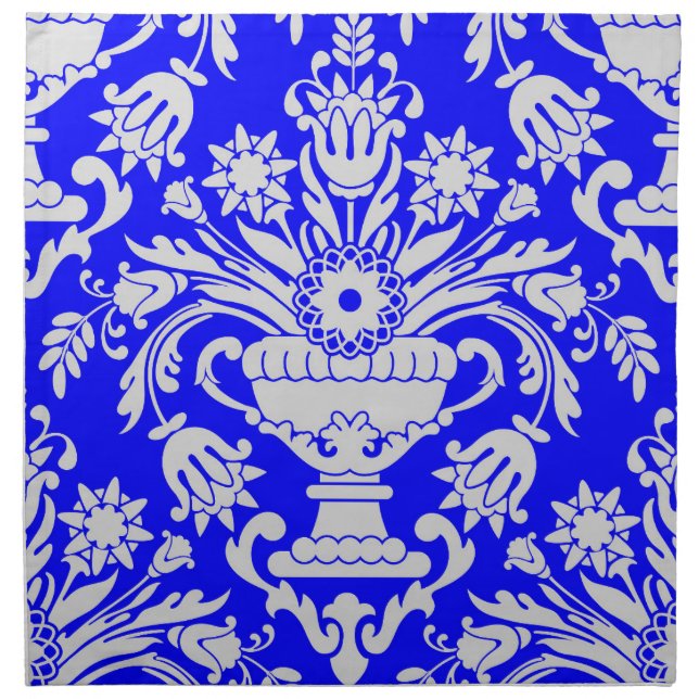 Blue and White Damask Floral Pattern Elegant  Cloth Napkin (Front)