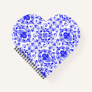 Blue and White Damask Floral Pattern Elegant Notebook