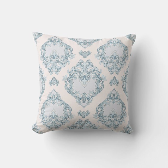 Blue and White  Damask floral Throw Pillow (Front)